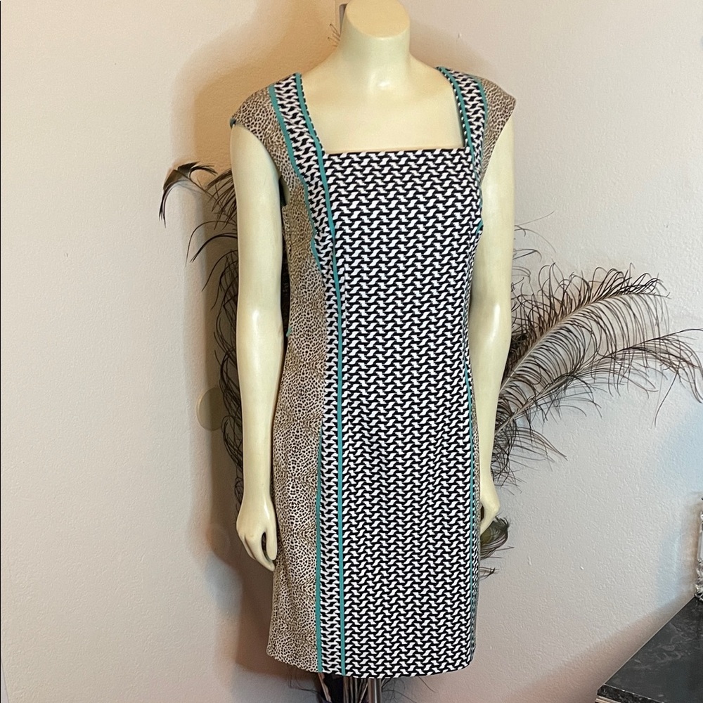 London Times Teal and Black Dress with leopard print